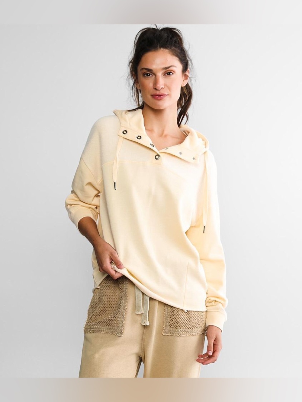 LIV Outdoor Crop Fleece Hoodie Sweatshirt Ivory